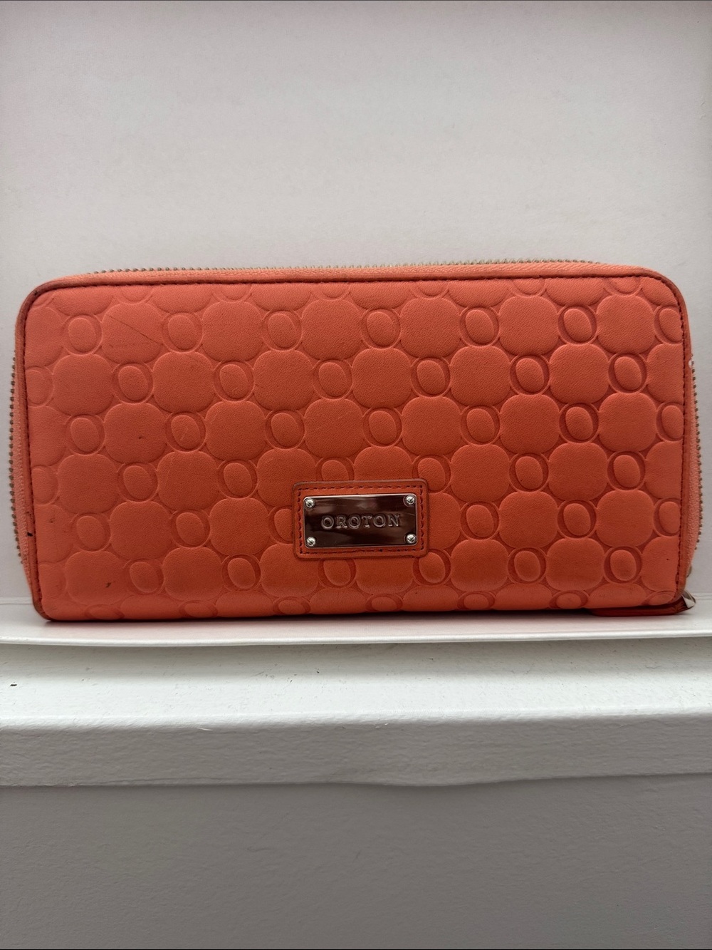 Oroton Coral Orange Quilted Zip-Around Wallet